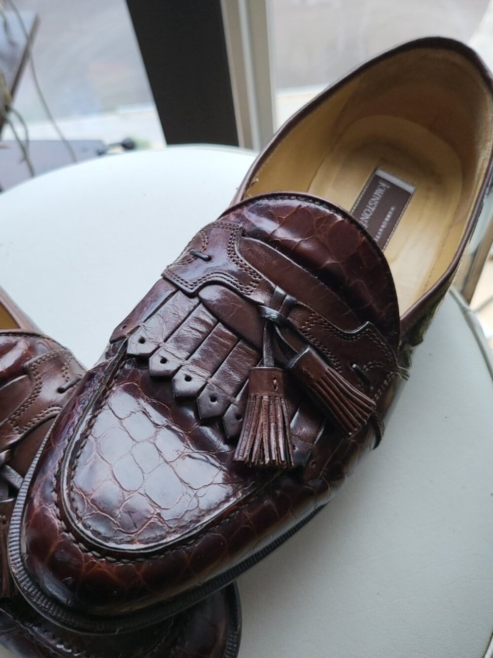 Johnston Murphy Crocodile Embossed Oxford Crocodile Tassel Loafer 10.5M Italy